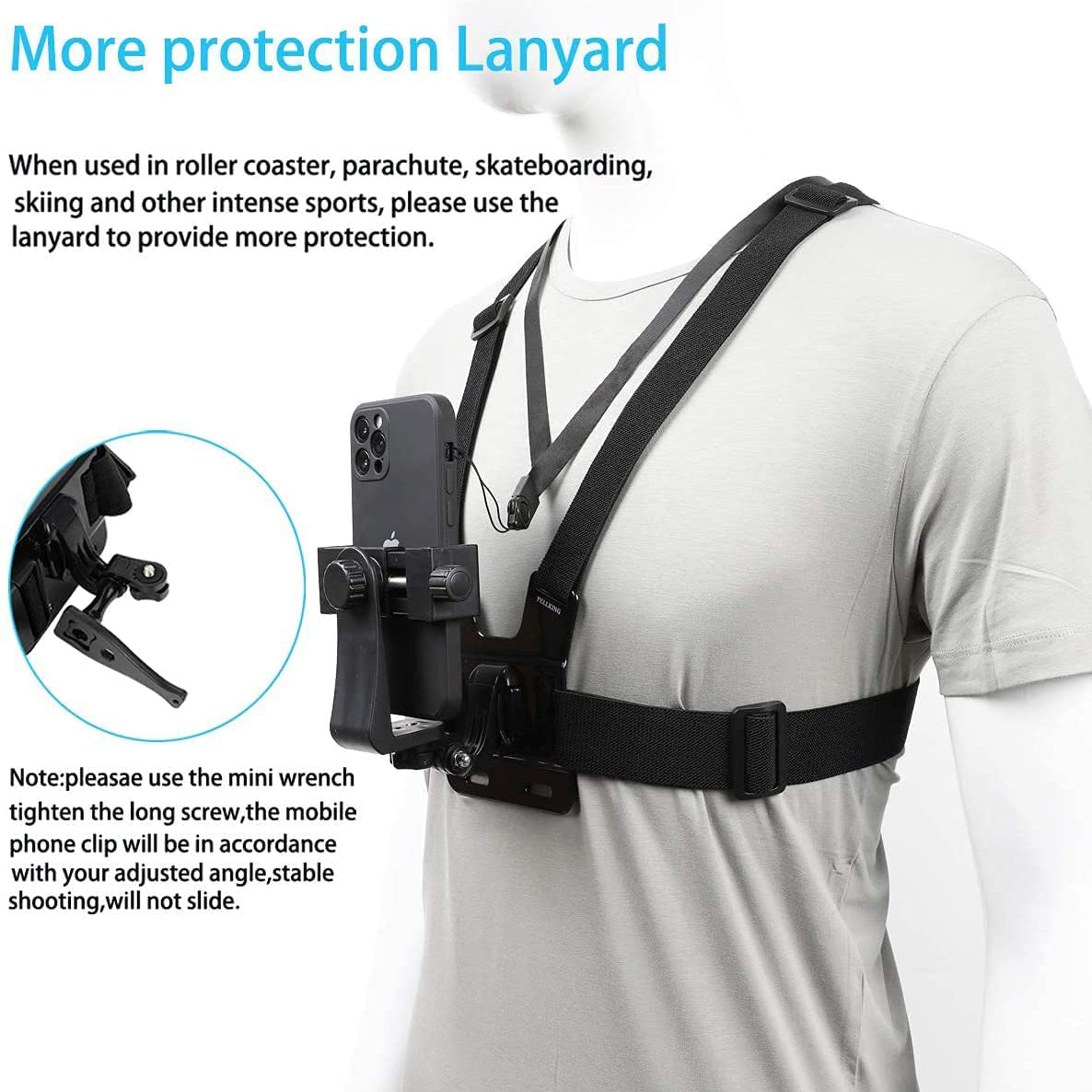 Outdoor Cell Phone Clip Action Camera Adjustable Straps Stand Mobile Phone Chest Mount Harness Strap Holder